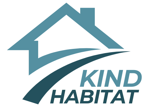 Logo of Kind Habitat with a house icon on a green background